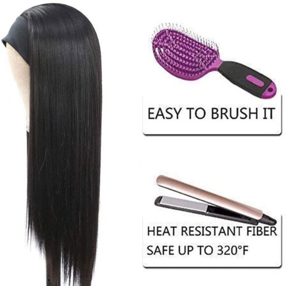 Straight Black Headband Wig - Picture 3 of 5